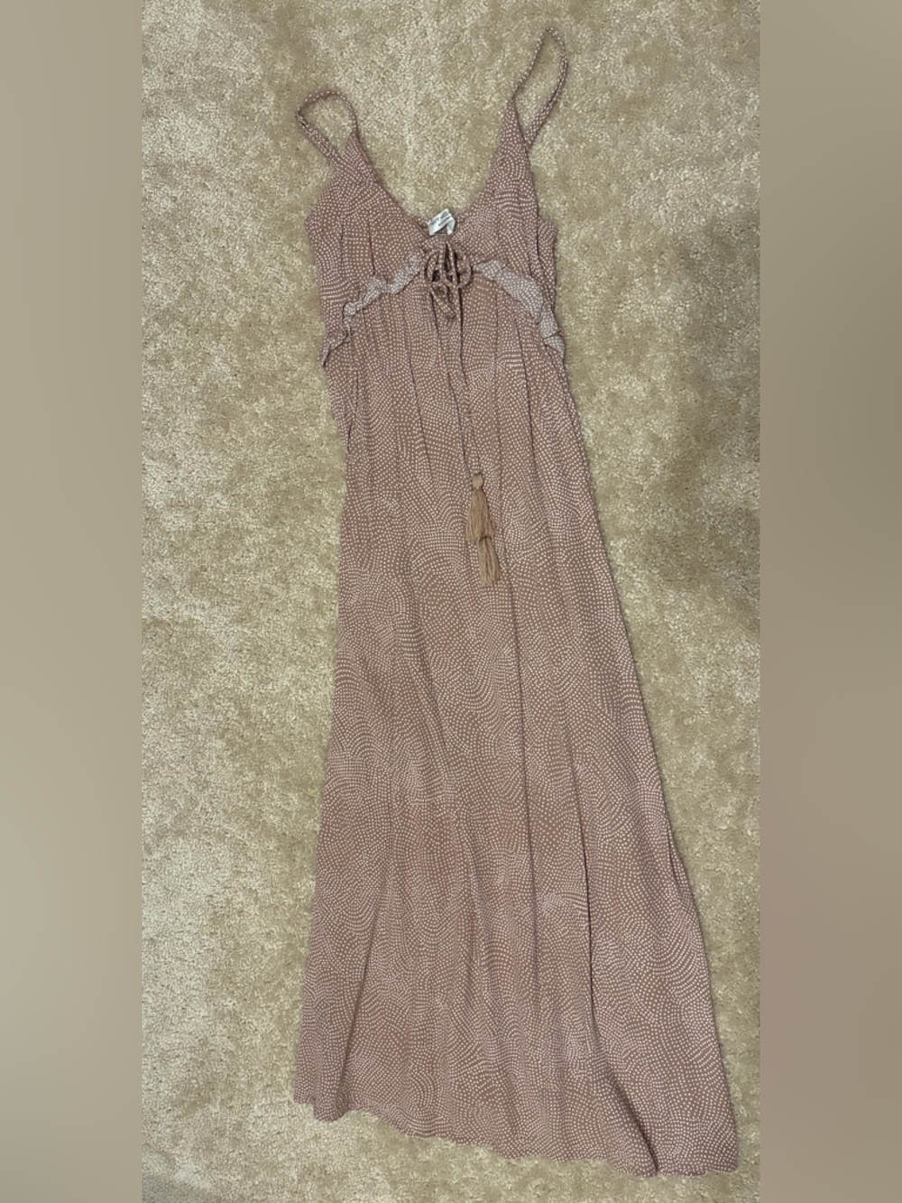 Light Mocha Dot Print V-Neck Maternity Midi Dress